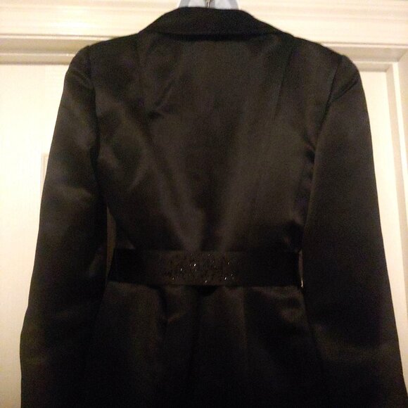 Talbots Dress + Coat Set Black Thick Satin Lined Beaded Belt Pockets 8 - Picture 7 of 15